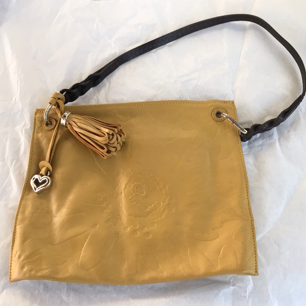 BRIGHTON shoulder bag in yellow with brown shoulder strap.  Very good condition.